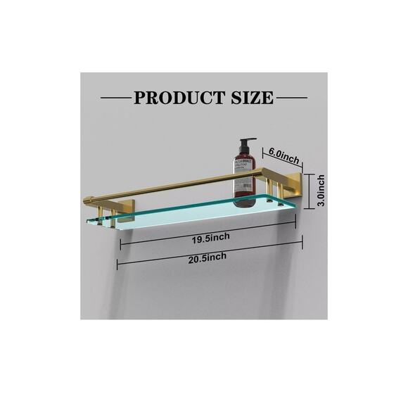 Glass Shelf For Bathroom Wall Sheves 20 Inches Rectangular Stainless Steel Tempe - Picture 3 of 3